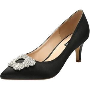 EriJunior Womens 8.5 Black 2.5" Heel Rhinestone Brooch Closed Pointed Toe Shoes